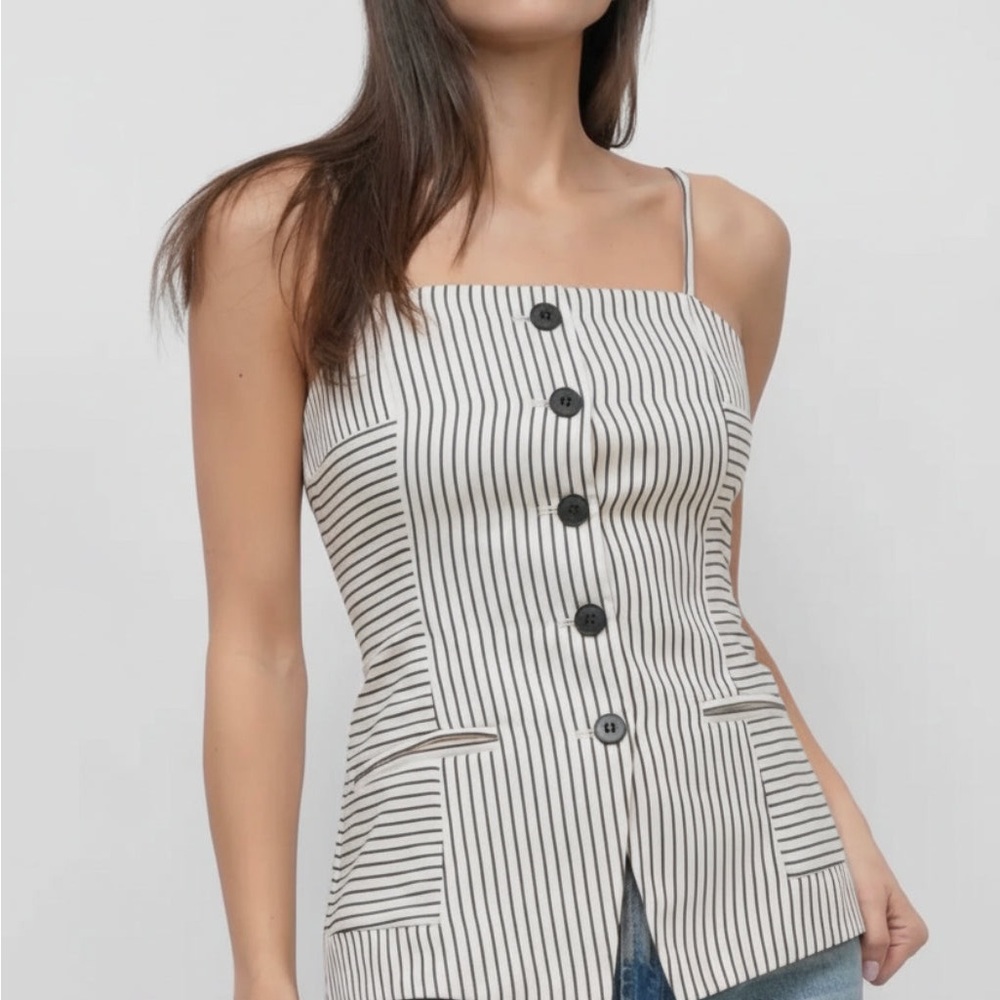 Striped Spaghetti Strap Button-Front Top - Black & White